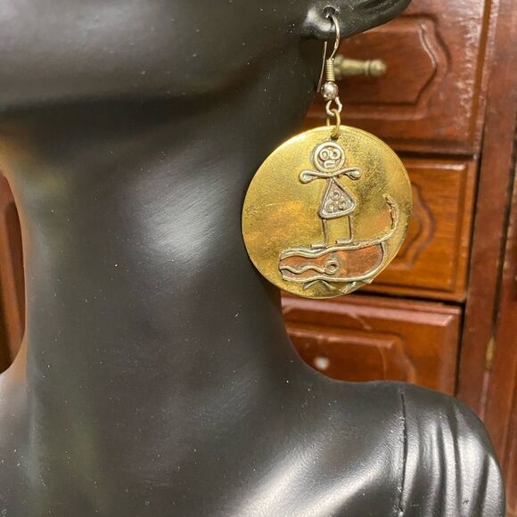 𝅺VINTAGE Boho handcrafted brass/copper earrings - Picture 2 of 2